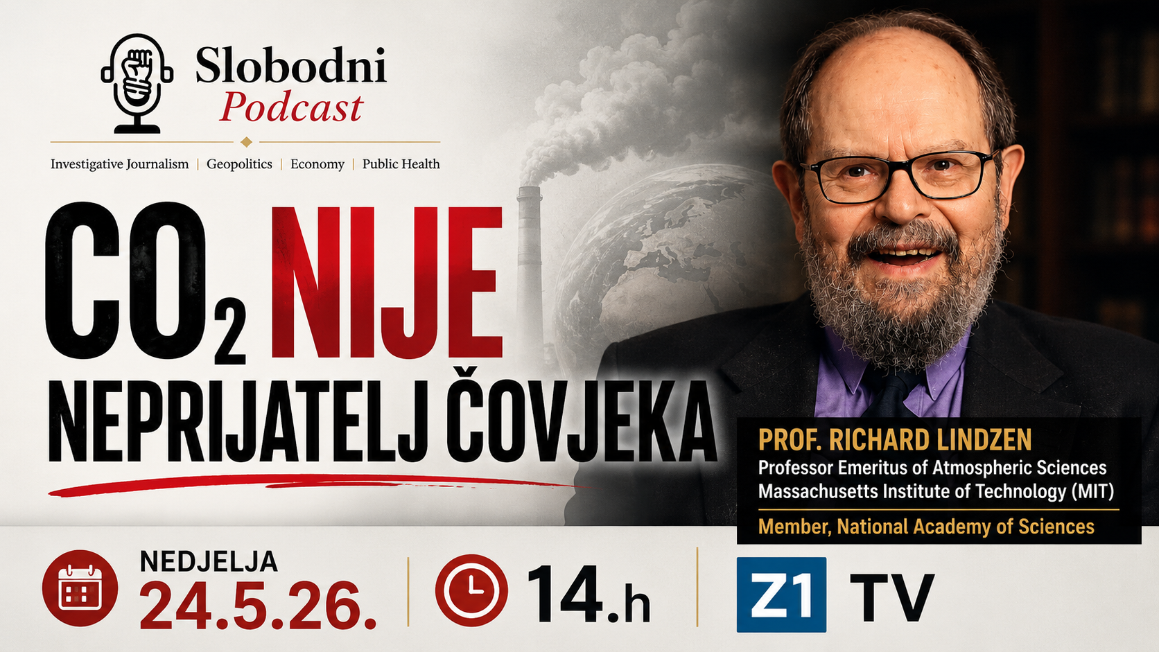 Richard Lindzen u emisiji SLOBODNI: klima, CO₂ i službeni narativ koji plaćamo kroz zelenu tranziciju